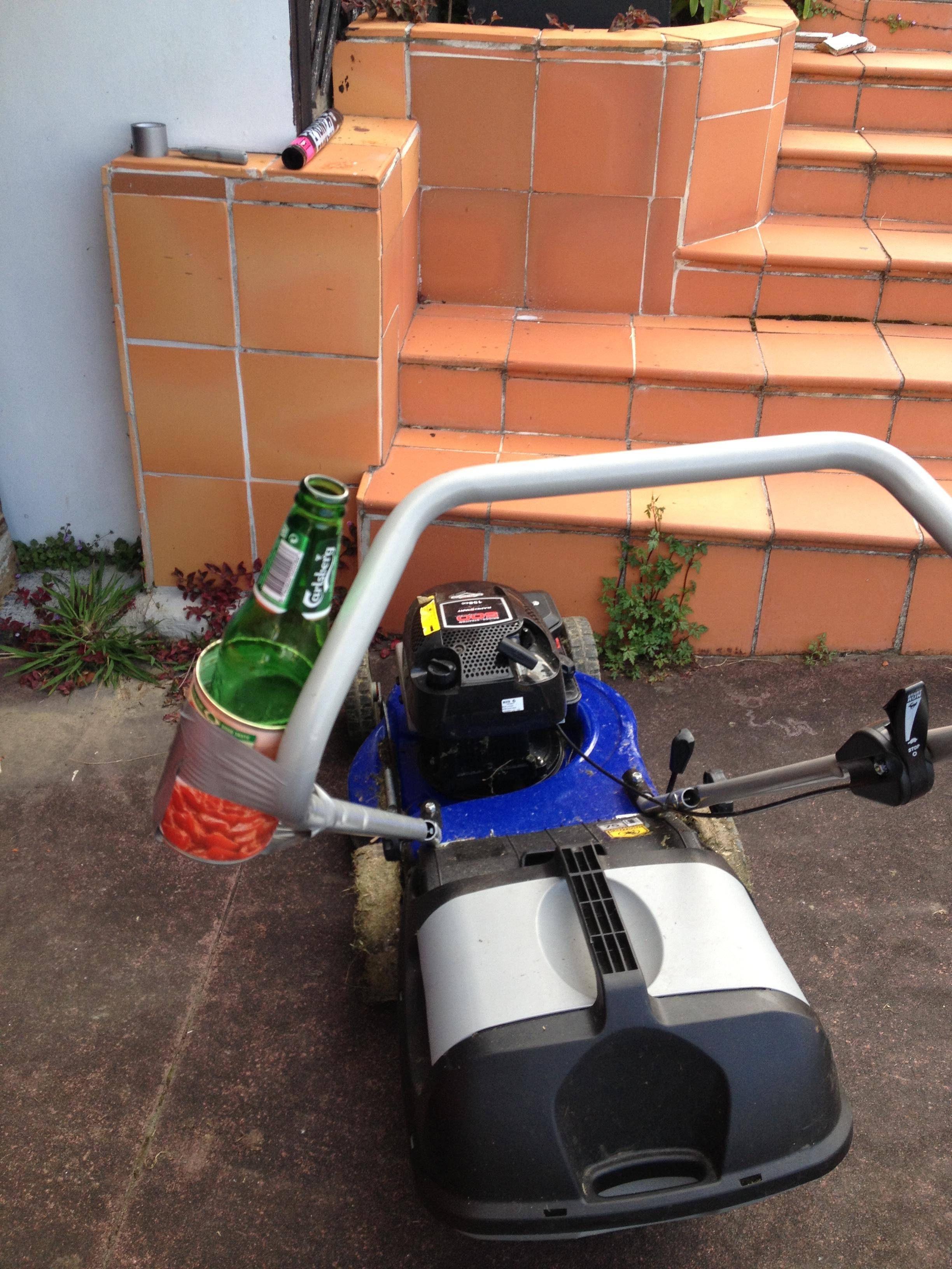 You're mowing your lawn and feel the desire for a drink holder, Bean can.
