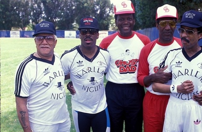 Redd Foxx, Eddie Murphy, Sidney Poitier, Bill Cosby and Richard Pryor meet before a game of baseball.