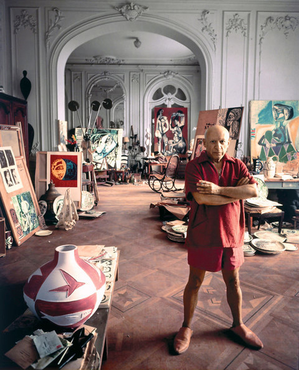 Pablo Picasso in his home studio.