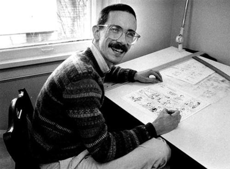 Bill Watterson drawing Calvin and Hobbes.