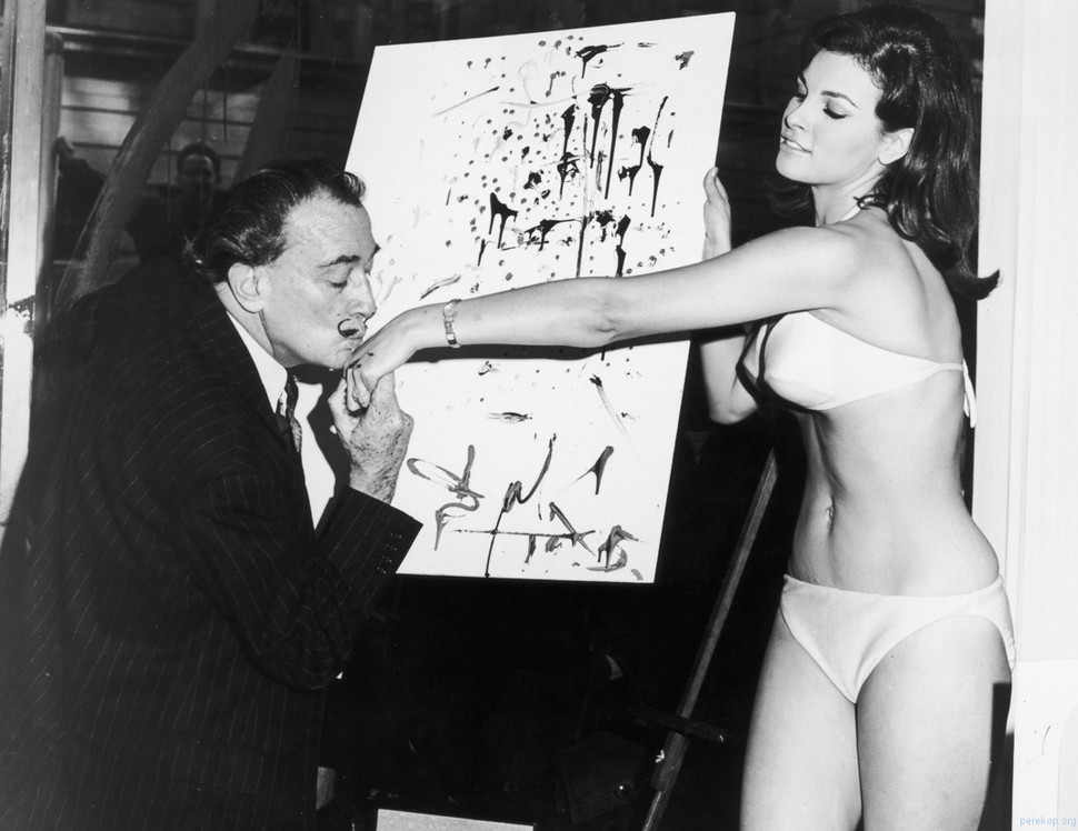 Salvador Dali paints an abstract portrait of 25-year-old Raquel Welch.