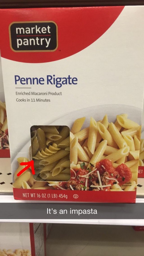 funniest snapchats ever - market pantry Penne Rigate Enriched Macaroni Product Cooks in 11 Minutes Suggestion Net Wt 16 Oz 1 Lb 454g O It's an impasta