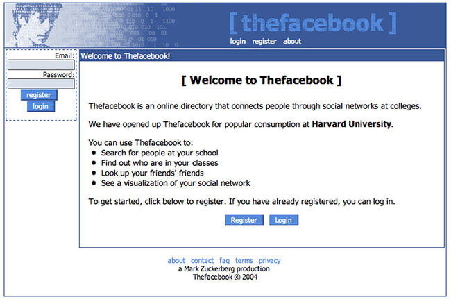 What Facebook looked like when it began in 2004.