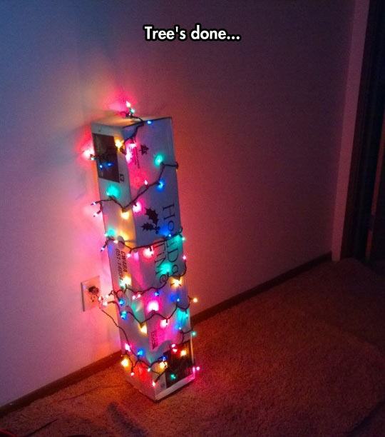 christmas tree lights funny - Tree's done...