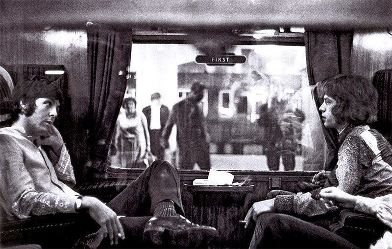 paul mccartney and mick jagger on a train - First