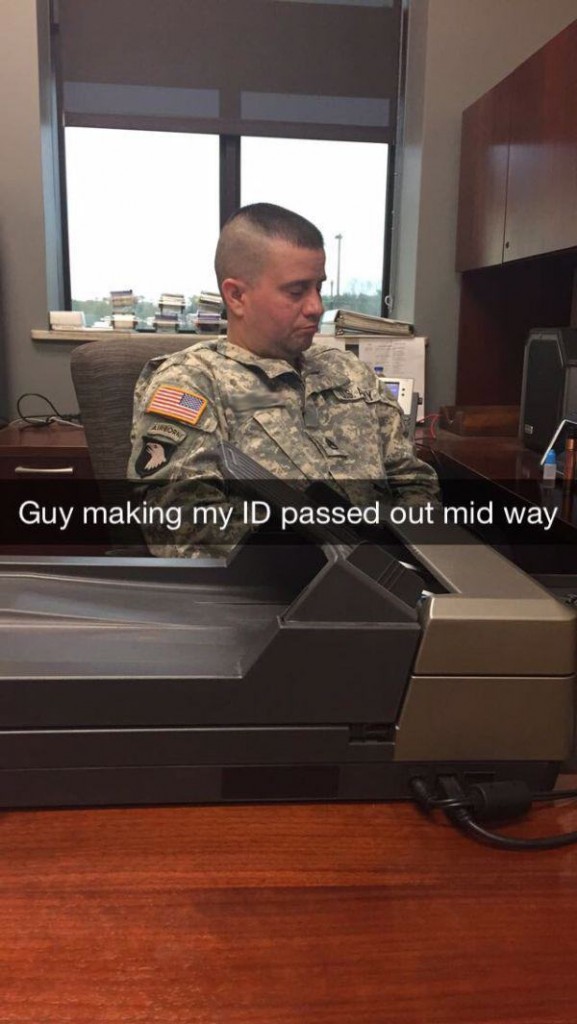 lazy act military - Guy making my Id passed out mid way