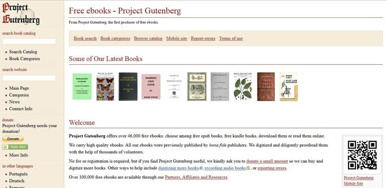 <a href="http://www.gutenberg.org/" target="_blank">gutenberg.org</a> - Thousands of free e-books free to read or download in many different formats (e-pub, HTML, pdf, etc.)