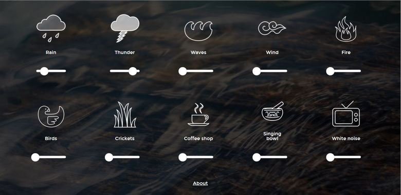 <a href="http://asoftmurmur.com/" target="_blank">asoftmurmur.com</a> - Lets you adjust the levels of different sounds (rain, thunder, fire, etc.) to make the perfect ambiance.