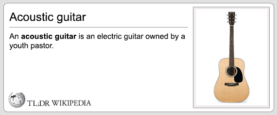 Lisa Ann - Acoustic guitar An acoustic guitar is an electric guitar owned by a youth pastor. Tl;Dr Wikipedia