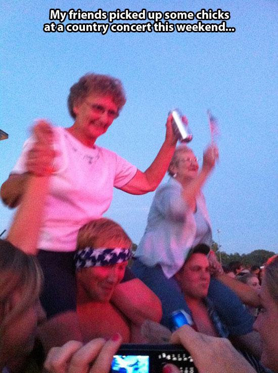 Concert - My friends picked up some chicks at a country concert this weekend...