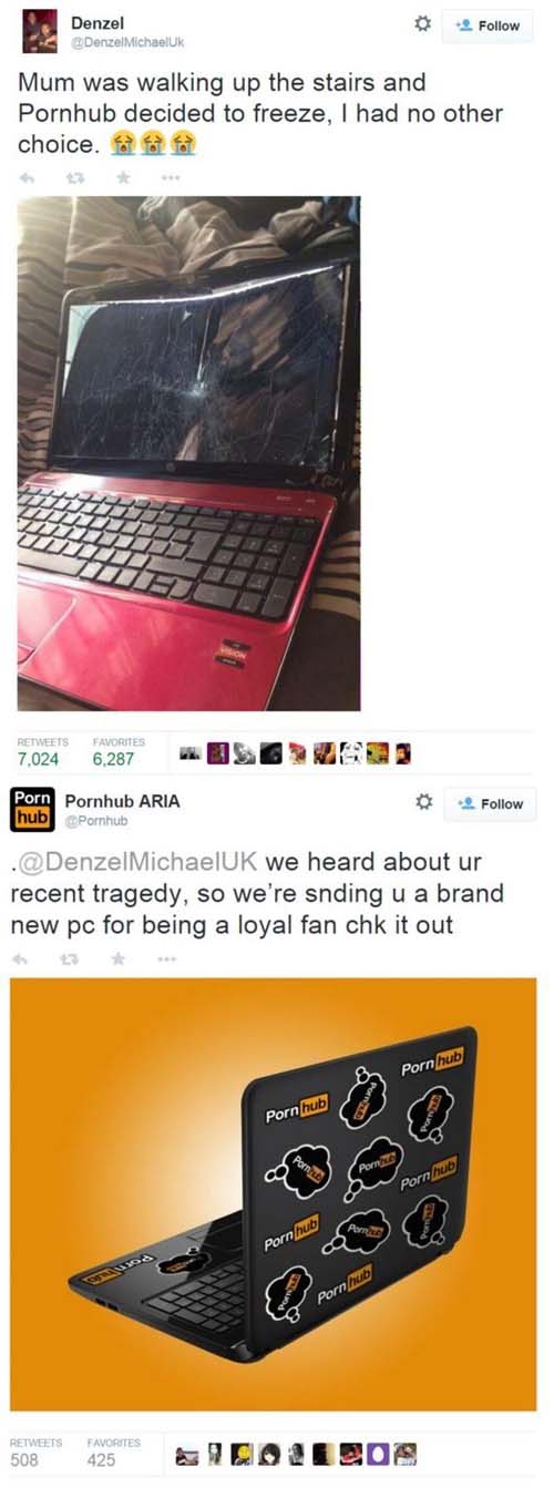 pornhub laptop meme - Denzel DenzelMichaeluk 2 Mum was walking up the stairs and Pornhub decided to freeze, I had no other choice. 7,024 Favorites 6,287 Porn Pornhub Aria hub Pornhub . MichaelUK we heard about ur recent tragedy, so we're snding u a brand 