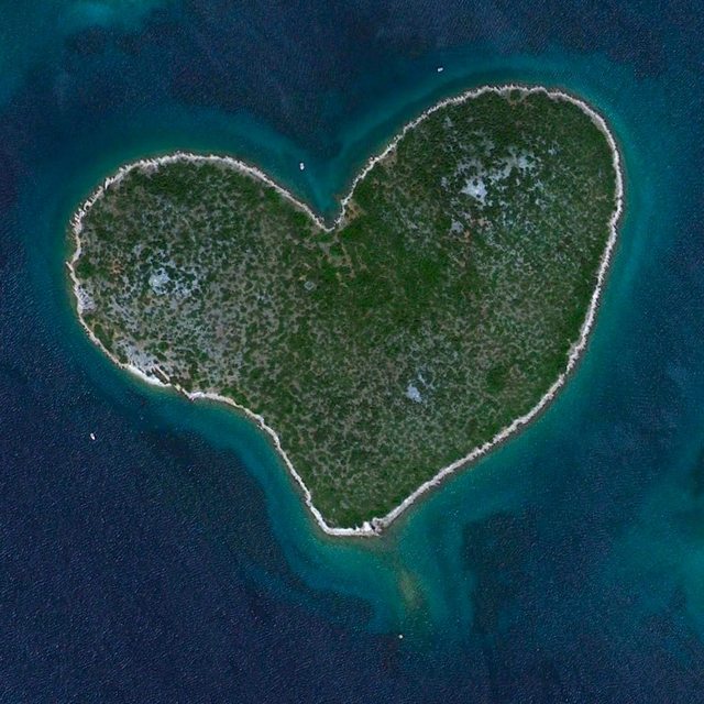Lover's Island Galešnjak, Croatia. Galesnjak - commonly known as “Lover’s Island” - is a naturally occurring, heart-shaped isle off the coast of Croatia.