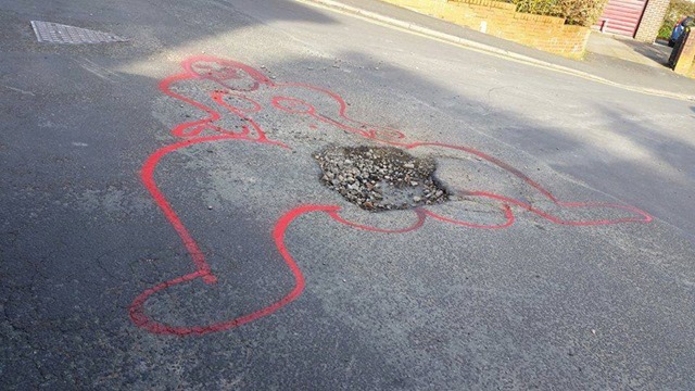 I don't know how concerned Wanksy is with the money they spend on cleaning his temporary artwork, considering that his method gets results. Years-old potholes have been fixed within 48 hours of him tagging them.