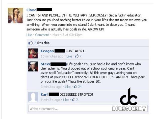 Girl on Facebook Gets Owned for Her Military Comment