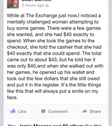 document - 3 hours ago While at The Exchange just now, I noticed a mentally challenged woman attempting to buy some games. There were a few games she wanted, and she had $40 exactly to spend. When she took the games to the checkout, she told the cashier t