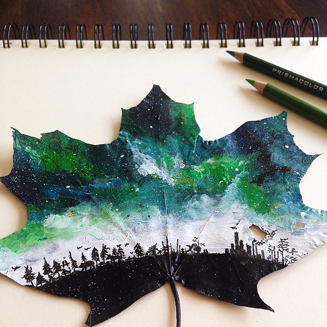 Beautiful Pencil Drawings on Fallen Leaves