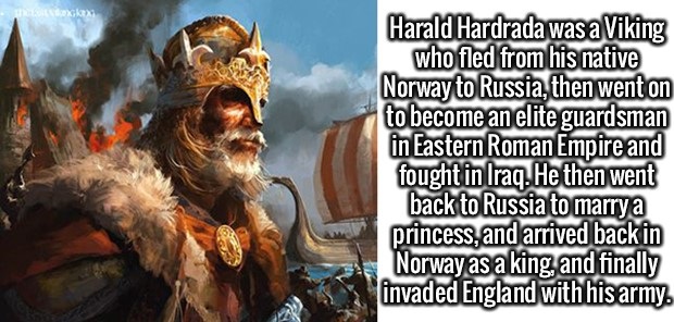 viking king fantasy - Harald Hardrada was a Viking who fled from his native Norway to Russia, then went on to become an elite guardsman in Eastern Roman Empire and fought in Iraq. He then went back to Russia to marrya princess, and arrived back in Norway 
