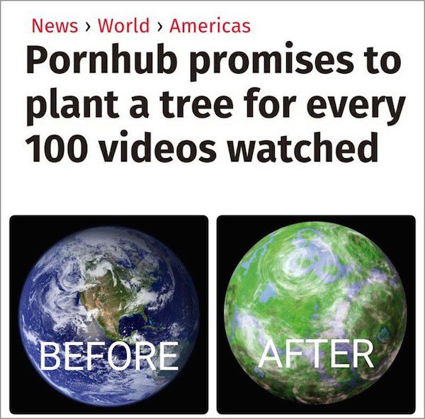meme stream - pornhub funny - News > World > Americas Pornhub promises to plant a tree for every 100 videos watched Before After