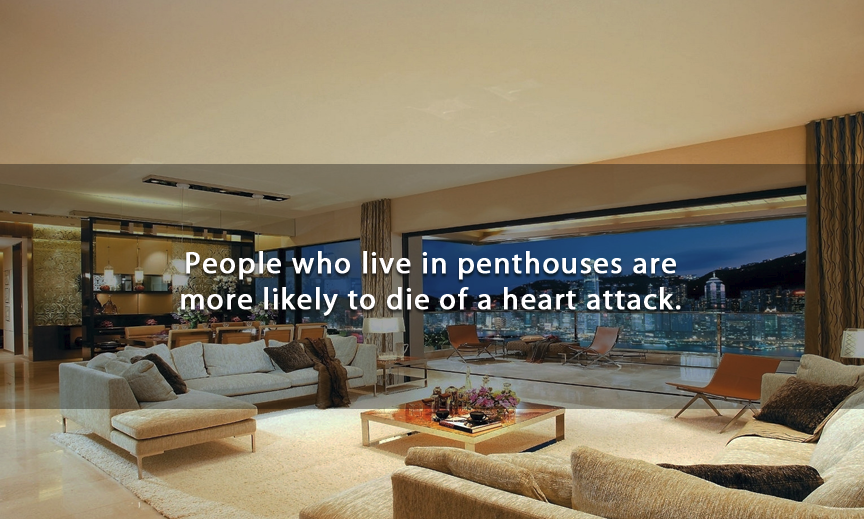 living room - People who live in penthouses are more ly to die of a heart attack.
