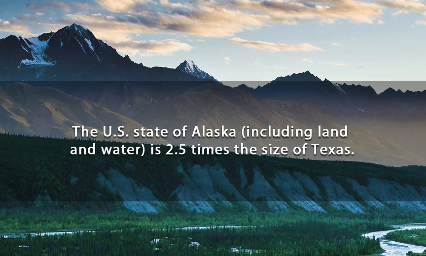 อ ลา ส ก้า - The U.S. state of Alaska including land and water is 2.5 times the size of Texas.