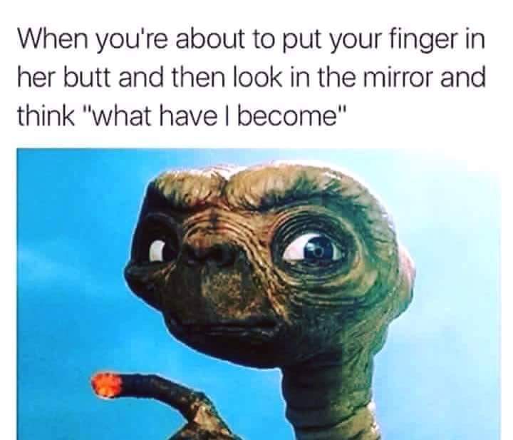 memes - extra terrestrial - When you're about to put your finger in her butt and then look in the mirror and think "what have I become"