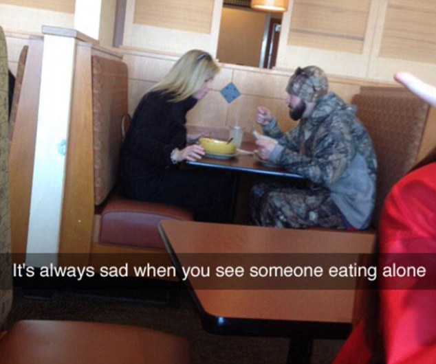 funny snapchat it's always sad when you see someone eating alone - It's always sad when you see someone eating alone