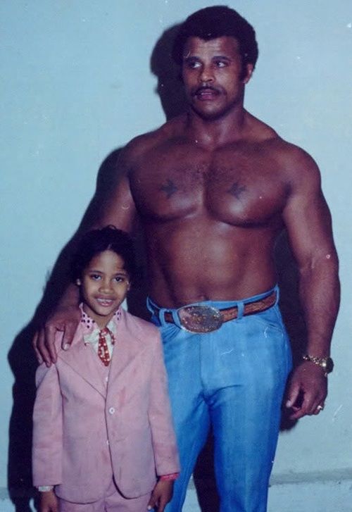 Dwayne "The Rock" Johnson and his father Rocky Johnson, 1981