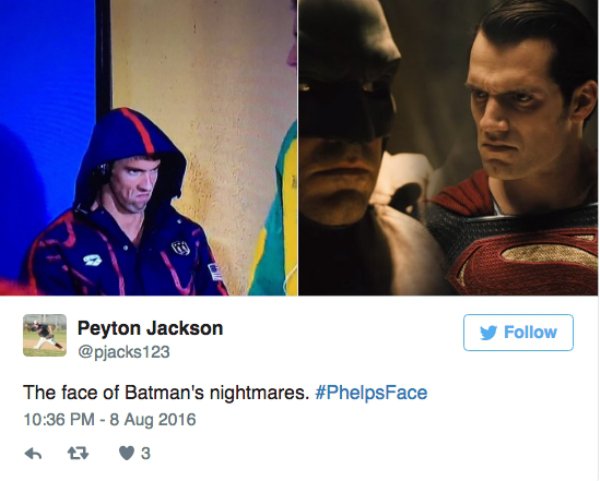 michael phelps face meme - Peyton Jackson y The face of Batman's nightmares. 7 3