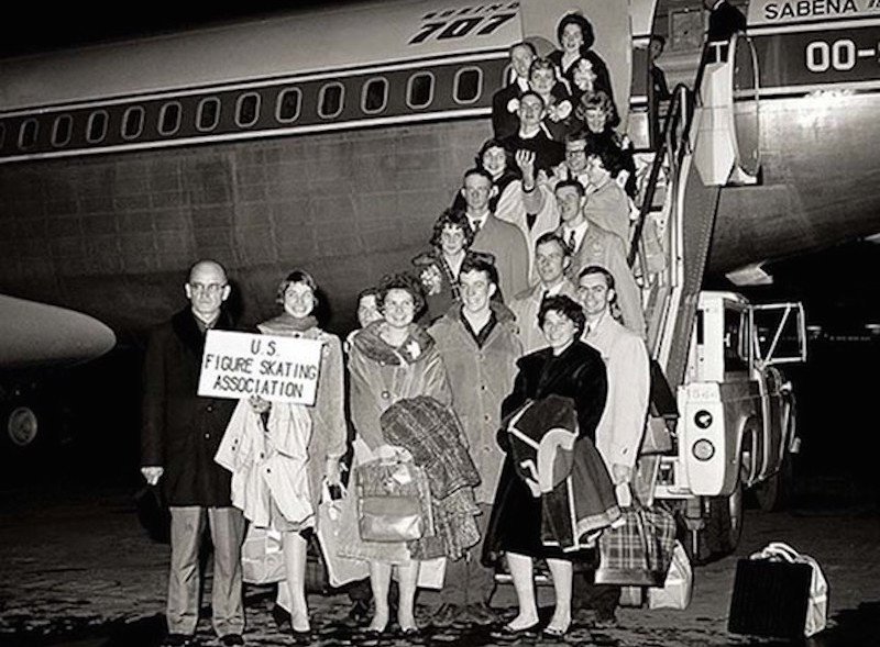 1961 U.S. Figure Skating Team
Another sad one here, as this is a photo taken of the 1961 U.S. Figure Skating team before they boarded the flight to the World Figure Skating Championship in Belgium. While trying to land, the plane crashed and all of the passengers lost their lives