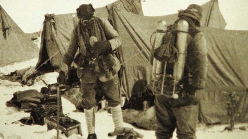 This is George Mallory and his climbing partner Andrew “Sandy” Irvine back in 1924 at their Mount Everest base camp. The pair were trying to make the first ascent of the world’s highest mountain, but both went missing and were last seen when they were 800 feet from the summit.