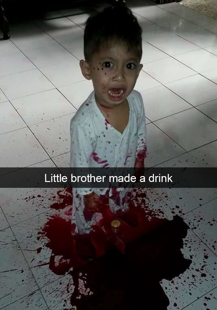 kids snapchat funny poor kid - Little brother made a drink