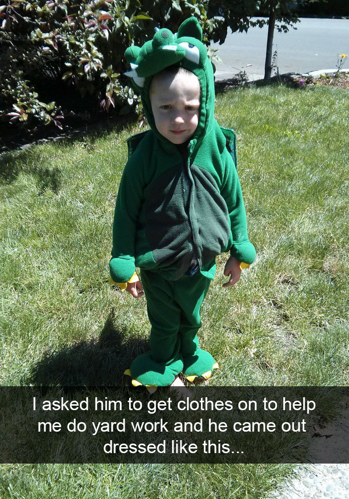 kids snapchat kid weird - I asked him to get clothes on to help me do yard work and he came out dressed this...