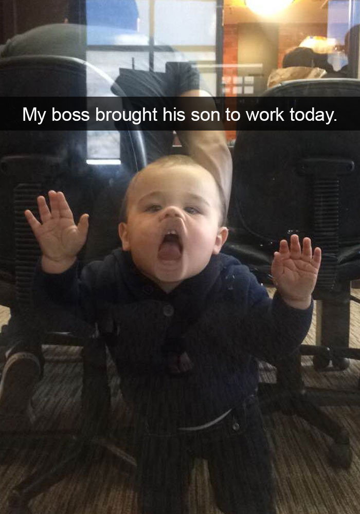 kids snapchat funny kid - My boss brought his son to work today.