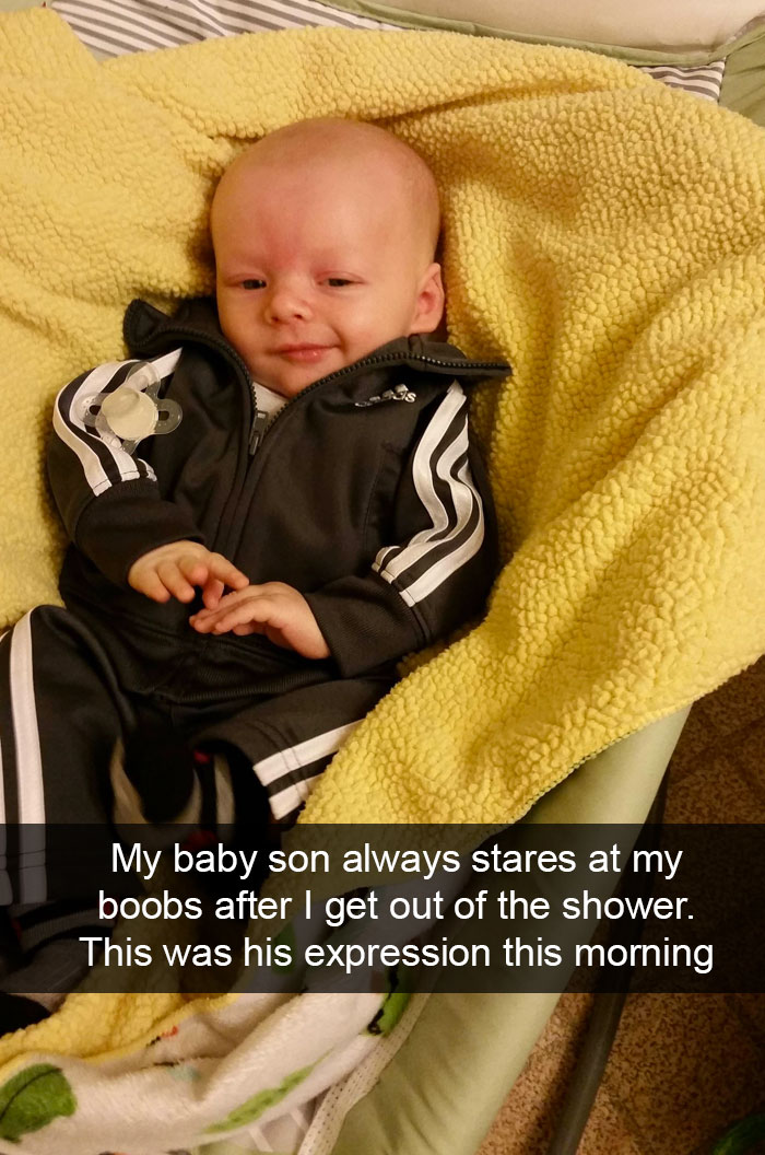 kids snapchat My baby son always stares at my boobs after I get out of the shower. This was his expression this morning