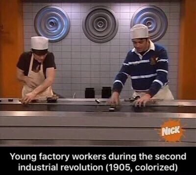 meme stream - drake and josh pump my room - Young factory workers during the second industrial revolution 1905, colorized
