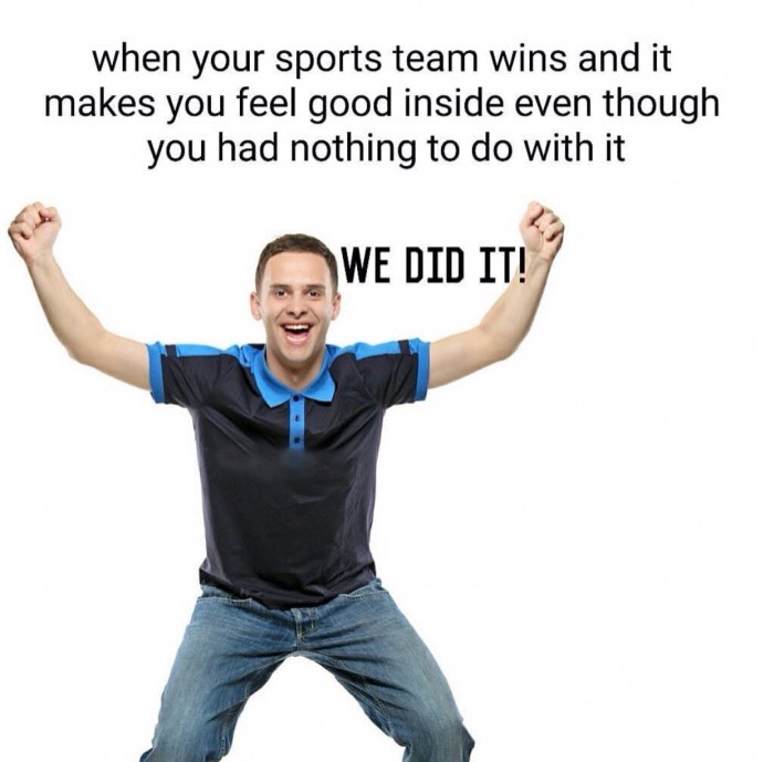 meme stream - human behavior - when your sports team wins and it makes you feel good inside even though you had nothing to do with it We Did It!