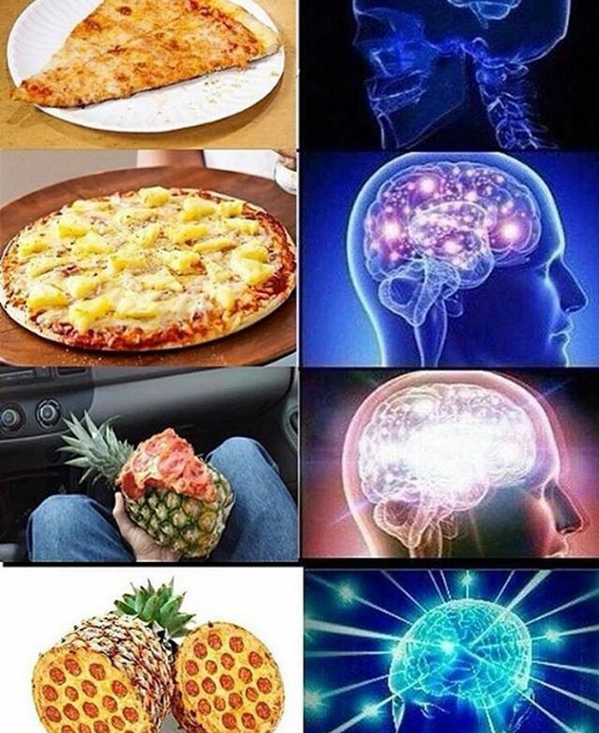 meme stream - expanding brain meme pizza