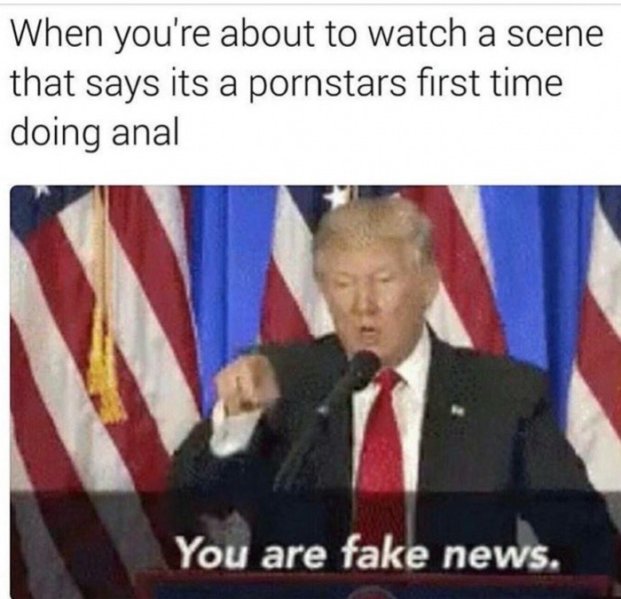 memes - trump fake news gif - When you're about to watch a scene that says its a pornstars first time doing anal You are fake news.
