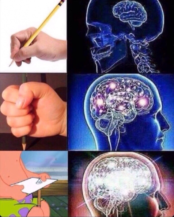 expanding brain meme pencil