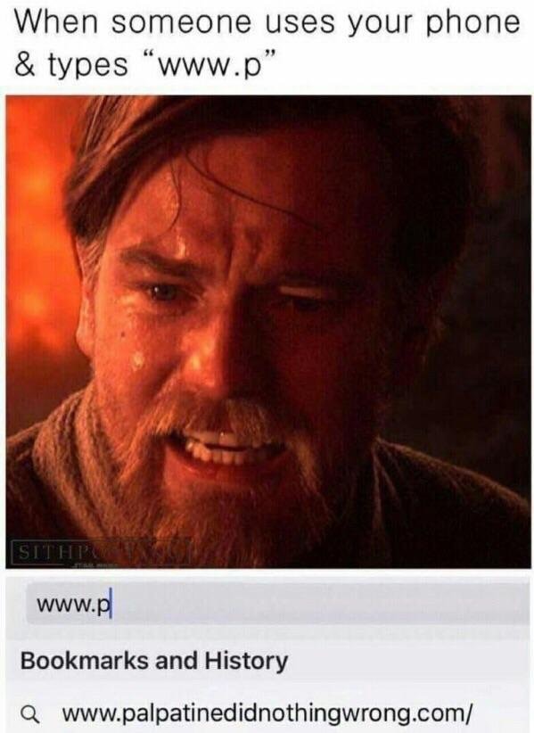 meme stream - obi wan you were the chosen one - When someone uses your phone & types " Site Bookmarks and History a