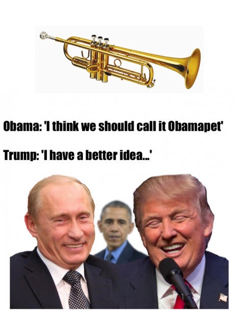 meme stream - trump pun - Obama 'I think we should call it Obamapet Trump 'I have a better idea...'