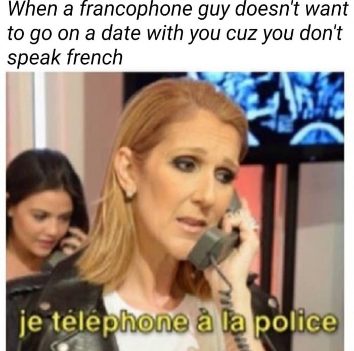celine dion calling the police - When a francophone guy doesn't want to go on a date with you cuz you don't speak french je tlphone la police