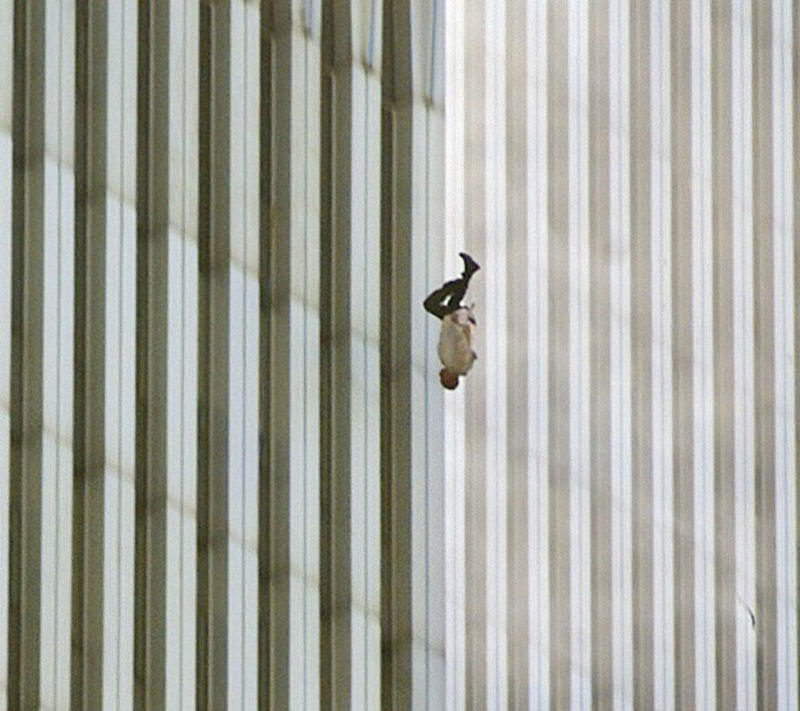 A man falls from the World Trade Center on September 11, 2001.