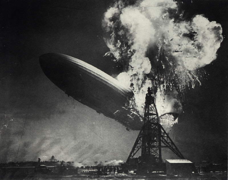 The Hindenburg zeppelin catches fire on May 6, 1937
