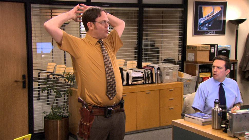 When Dwight finally (temporarily) becomes regional manager, Andy can be seen wearing a short-sleeved shirt in an attempt to emulate his new boss.