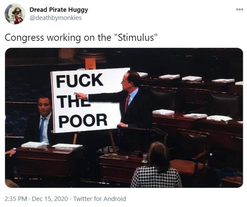 presentation - 000 Dread Pirate Huggy Congress working on the "Stimulus" Fuck The Poor . Twitter for Android