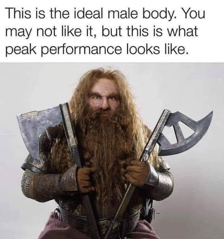 gimli lord of the rings - This is the ideal male body. You may not it, but this is what peak performance looks . Escators Pr atsa