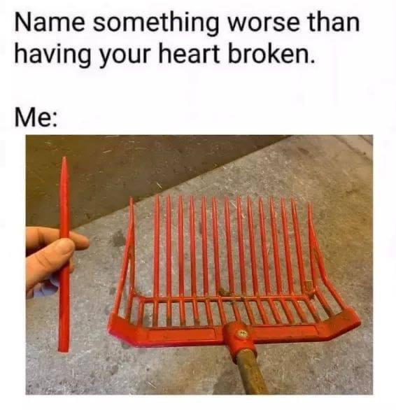 Name - Name something worse than having your heart broken. Me