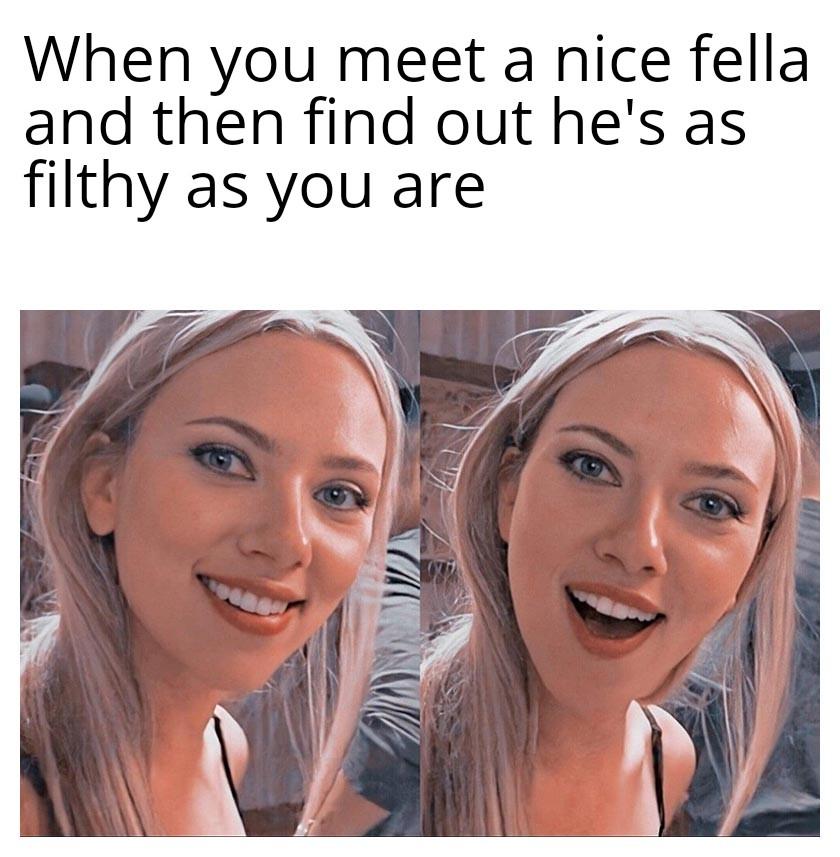 scarlett johansson meme stepbro - When you meet a nice fella and then find out he's as filthy as you are Obs