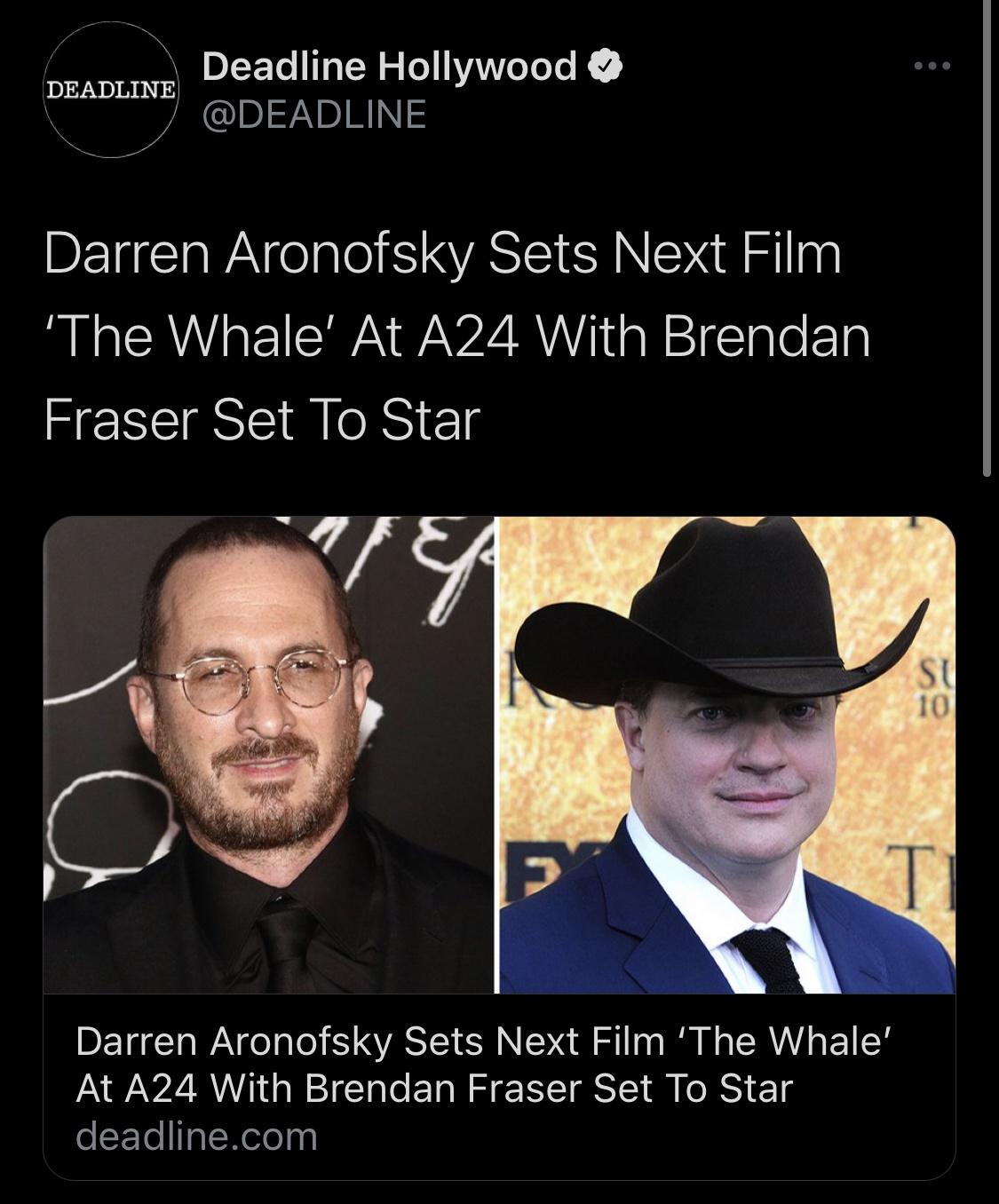 photo caption - Deadline Deadline Hollywood Darren Aronofsky Sets Next Film 'The Whale' At A24 With Brendan Fraser Set To Star E Su 10 3 T Darren Aronofsky Sets Next Film 'The Whale' At A24 With Brendan Fraser Set To Star deadline.com